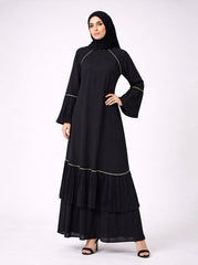 Safa Luxe Black Layered Designer Abaya