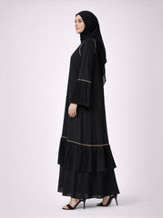 Safa Luxe Black Layered Designer Abaya