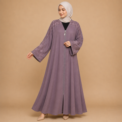 Premium Embroidered Front Open Modest Abaya for Women