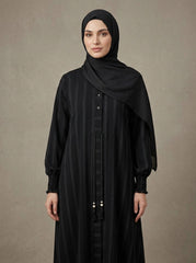 Pinstripe Abaya with Smocked Cuff Detail