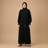 Pinstripe Abaya with Smocked Cuff Detail