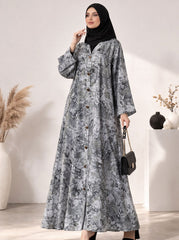 Marble Elegance Front-Button Abaya