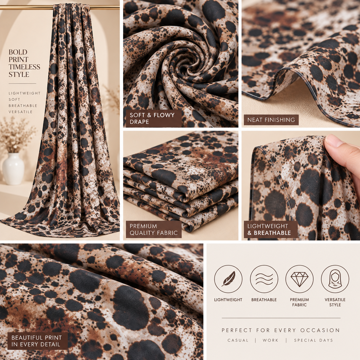 Brown and Black Leopard Print Hijab
