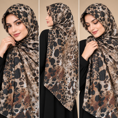 Brown and Black Leopard Print Hijab styled on model
