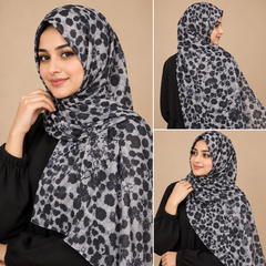 Monochrome Leopard Print Hijab styled on models