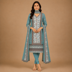 Premium Floral Printed Unstitched Cotton Blend Salwar Suit Material with Dupatta