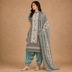 Premium Floral Printed Unstitched Cotton Blend Salwar Suit Material with Dupatta