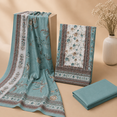 Premium Floral Printed Unstitched Cotton Blend Salwar Suit Material with Dupatta