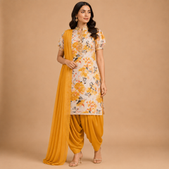 Designer Rayon Unstitched Suit Material with Floral Printed Top & Embellished Dupatta
