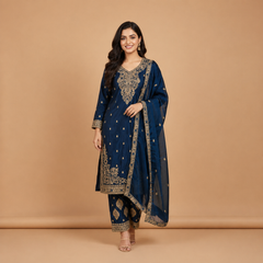 Embroidered Festive Suit Set with Dupatta