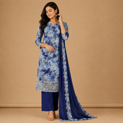 Premium Digital Floral Print Unstitched Salwar Suit Material with Matching Dupatta