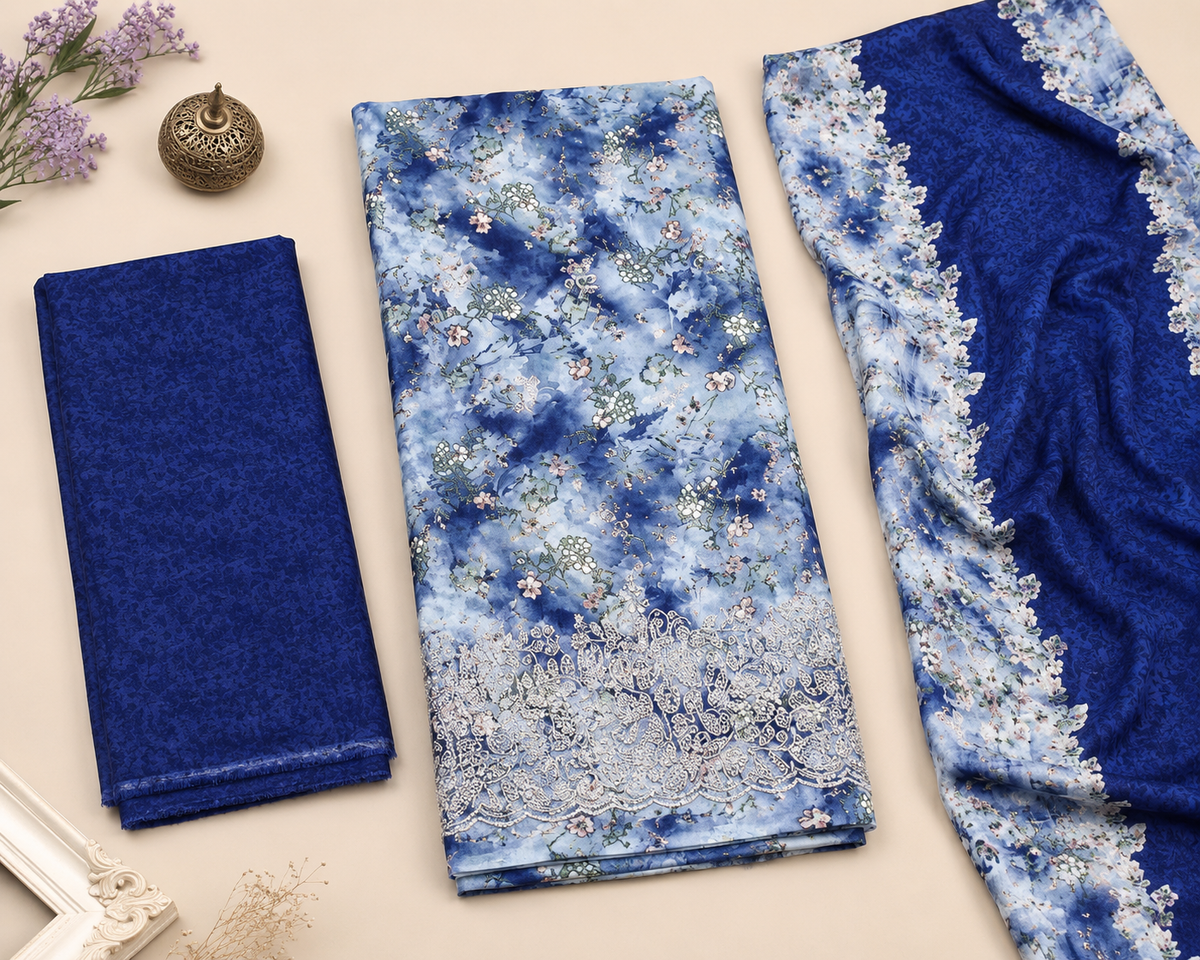 Premium Digital Floral Print Unstitched Salwar Suit Material with Matching Dupatta