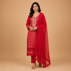Embroidered Straight Suit Set with Dupatta
