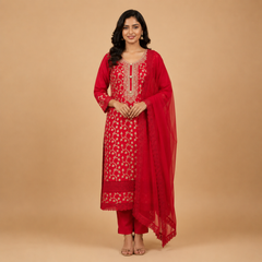 Embroidered Straight Suit Set with Dupatta