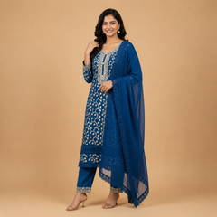 Embroidered Straight Suit Set with Dupatta