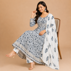 Floral Printed Kurta Pant Set with Dupatta(Three Piece Suit) – The Heritage Collection