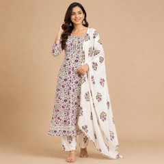 Floral Printed Kurta Pant Set with Dupatta(Three Piece Suit) – The Heritage Collection