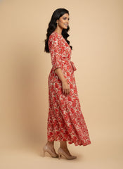 Floral Hand Block Print Anarkali Maxi Dress