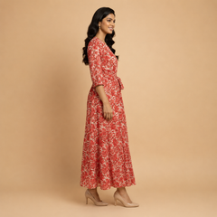 Floral Hand Block Print Anarkali Maxi Dress