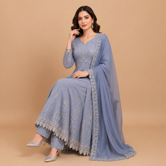 Embroidered Anarkali & Trouser Set