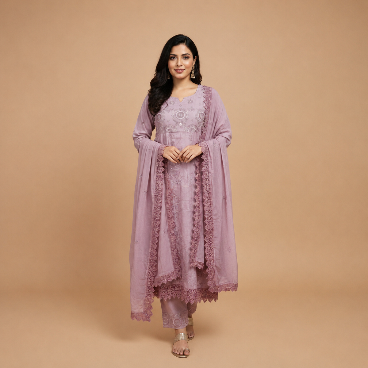 Embroidered Anarkali & Trouser Set
