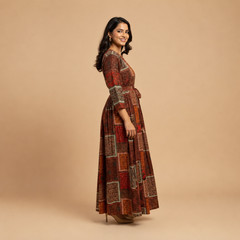 Patchwork Print Georgette Maxi Dress