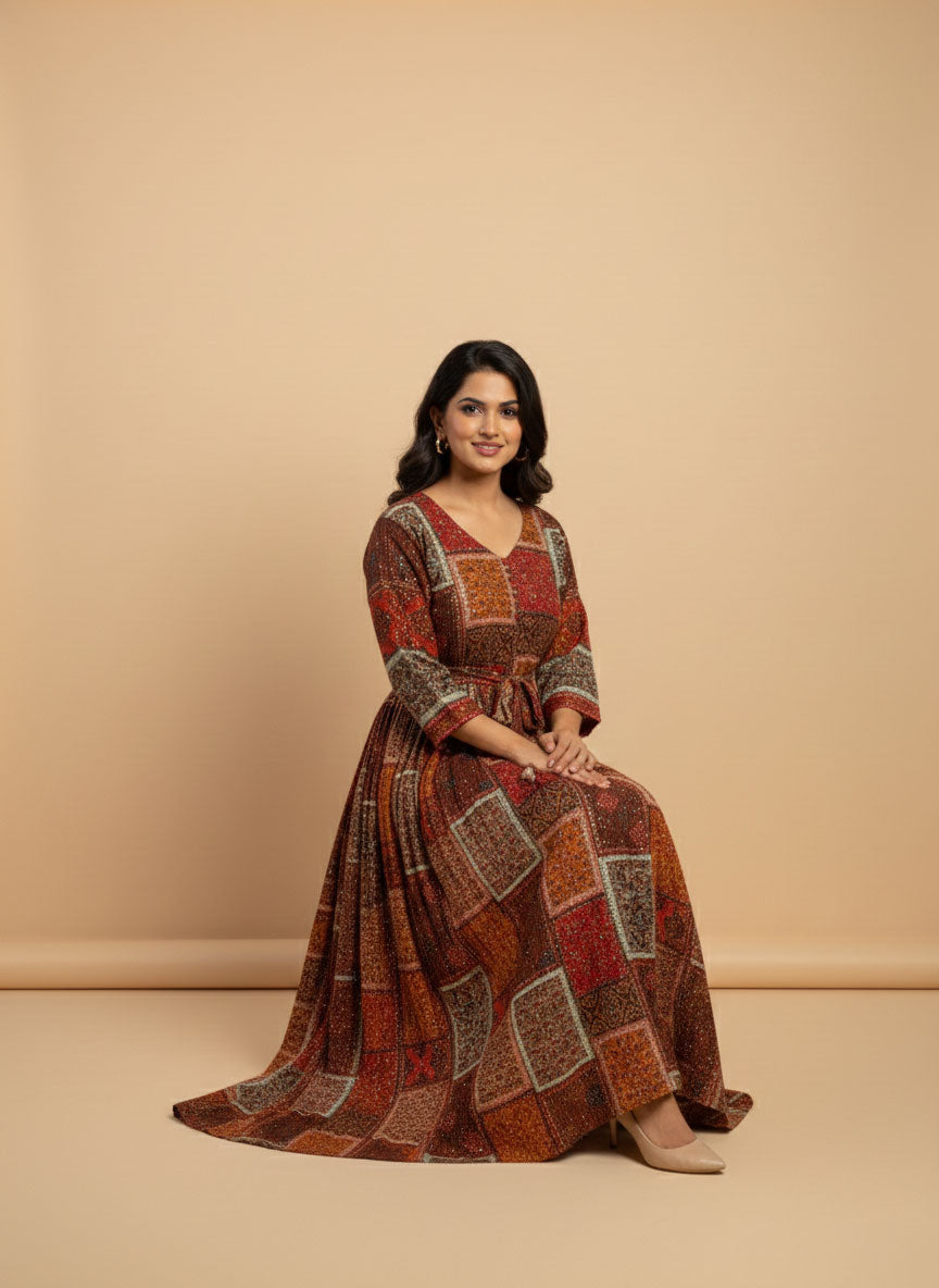 Patchwork Print Georgette Maxi Dress