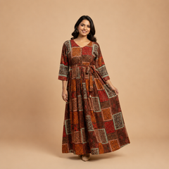 Patchwork Print Georgette Maxi Dress