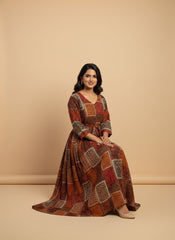 Patchwork Print Georgette Maxi Dress