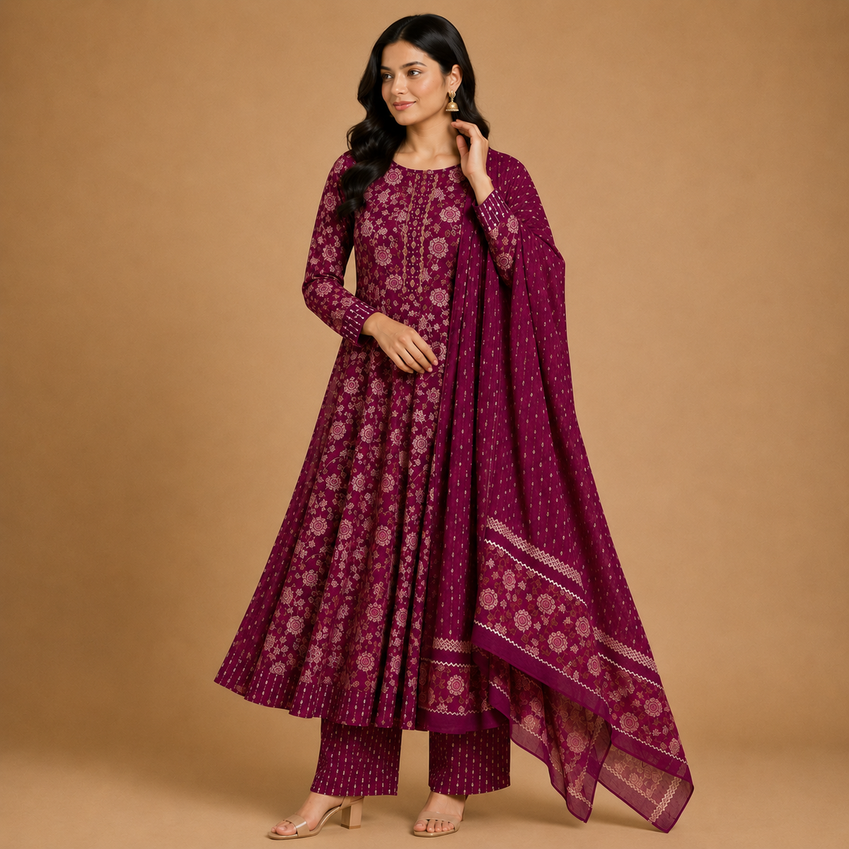 Women's Floral Printed Anarkali Kurta Set with Dupatta