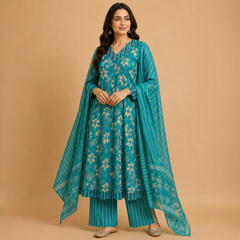 Women's Floral Printed Anarkali Kurta Set with Dupatta