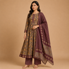 Floral Printed Ethnic Anarkali Suit Set for Women