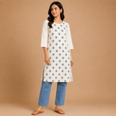 Women’s Off-White Printed Straight Kurti