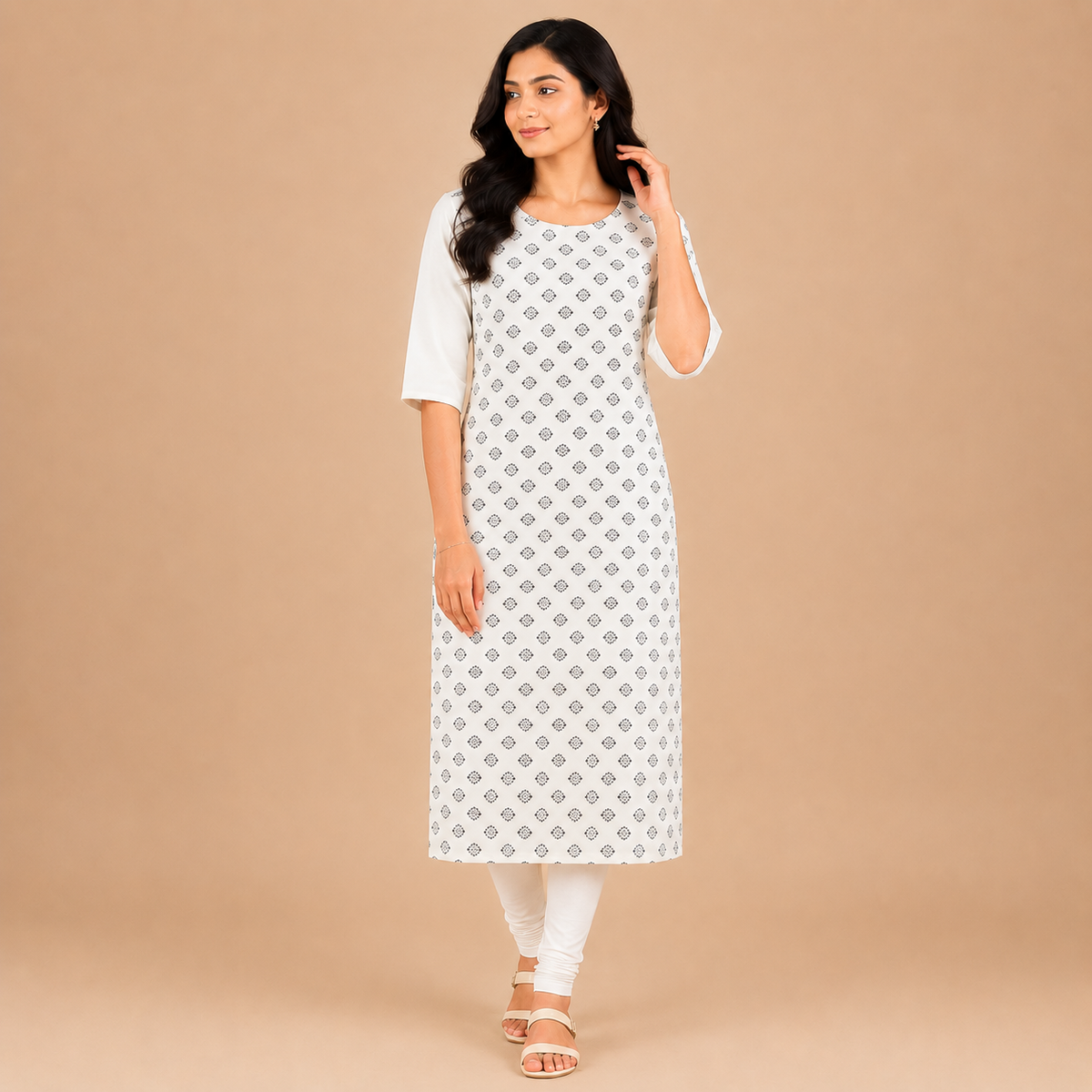 Elegant White Geometric Print Kurti for Women