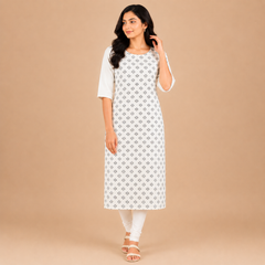 Elegant White Geometric Print Kurti for Women