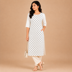Elegant White Geometric Print Kurti for Women