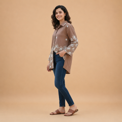 Women’s Brown Embroidered Casual Shirt