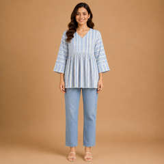 Women's Printed V-Neck Peplum Tunic Top