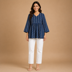 Women's Printed V-Neck Peplum Tunic Top