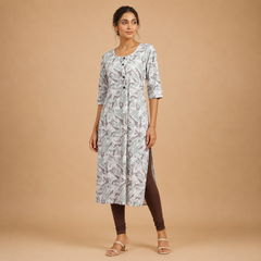 Women's Pastel Abstract Printed Ethnic Kurta with 3/4 Sleeves