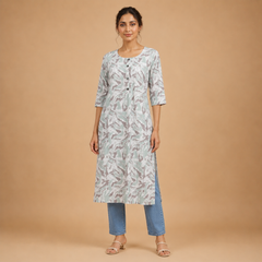 Women's Pastel Abstract Printed Ethnic Kurta with 3/4 Sleeves