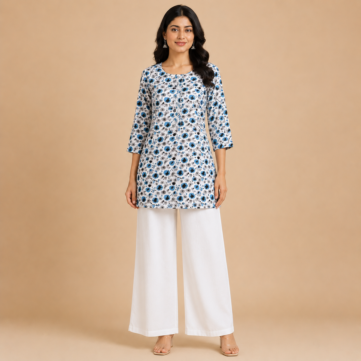 Women's White Multi Printed Short Kurti