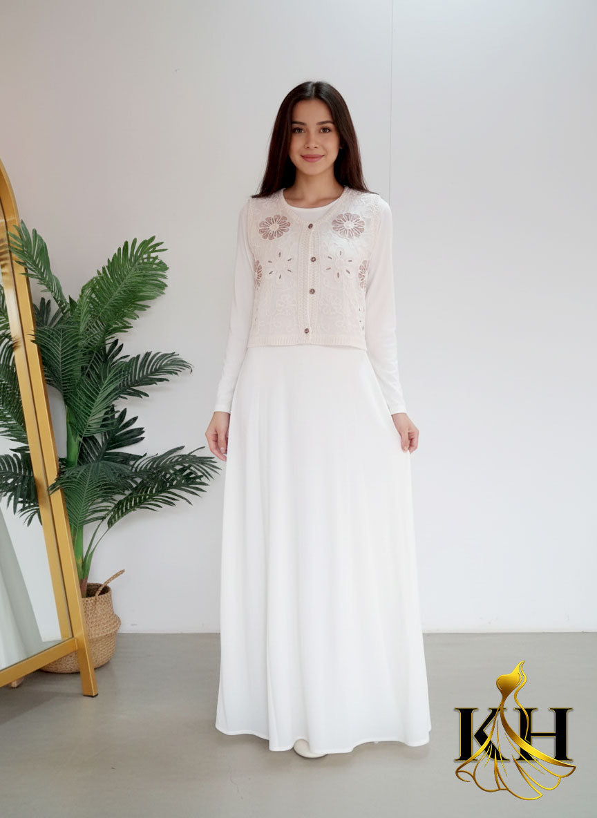 Cream Floral Embroidered Maxi Dress
