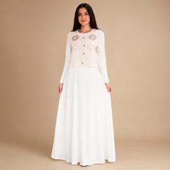 Cream Floral Embroidered Maxi Dress