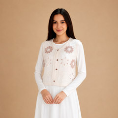 Cream Floral Embroidered Maxi Dress