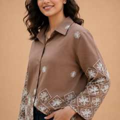 Women’s Brown Embroidered Casual Shirt