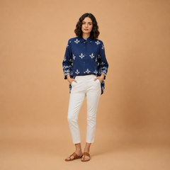 Women’s Blue Embroidered Tunic Top
