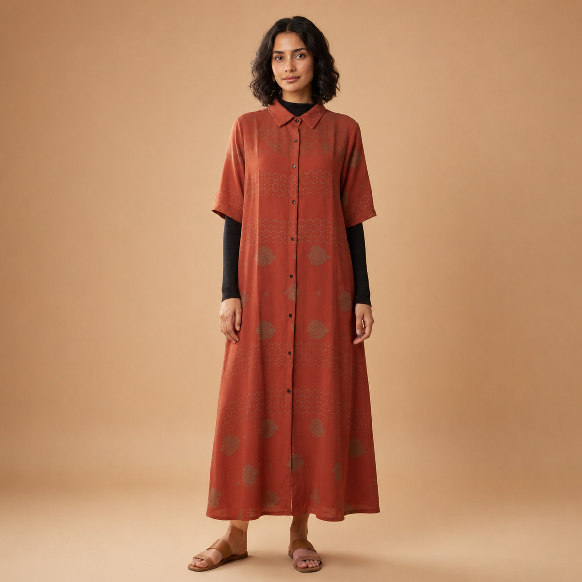 Elegant Printed Button-Down Maxi Dress