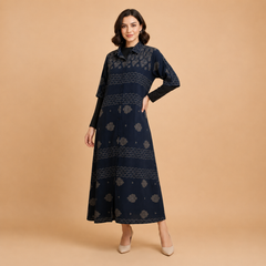 Elegant Printed Button-Down Maxi Dress