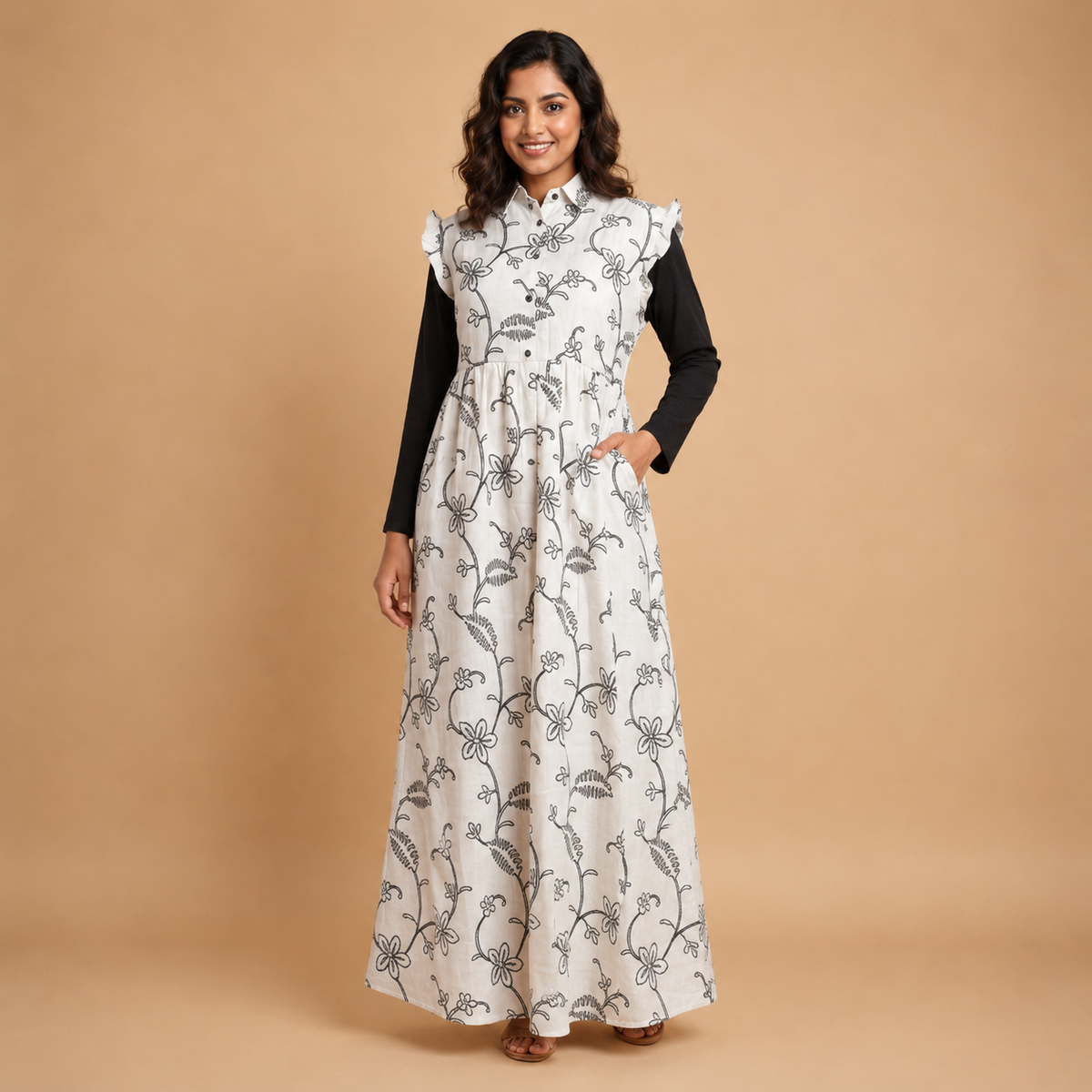 Olive Green Floral Printed Maxi Dress